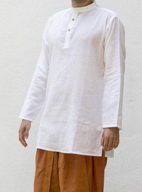 瑜伽谷仓/印度传统瑜伽服男白色棉麻禅修打坐昆达里尼哈他isha