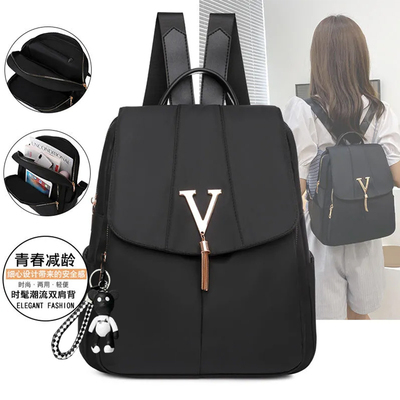 防水牛津布双肩背包女2025新款简约女士网红防盗旅行包轻便书包