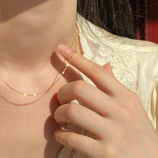 镀18k金极细裸链锁骨链亮片扁细链项链女素链o字配链万能链