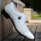 镂空男鞋 白色洞洞鞋 子韩版 男士 夏季 透气男凉鞋 英伦商务正装 皮鞋