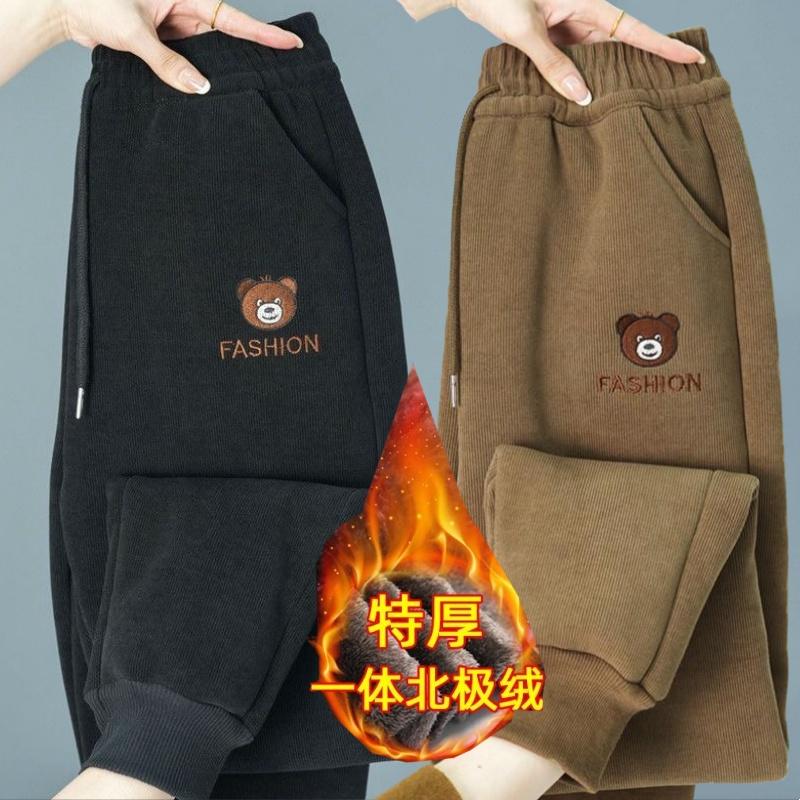 加绒加厚束脚运动裤女