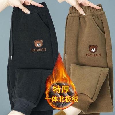加绒加厚束脚运动裤女