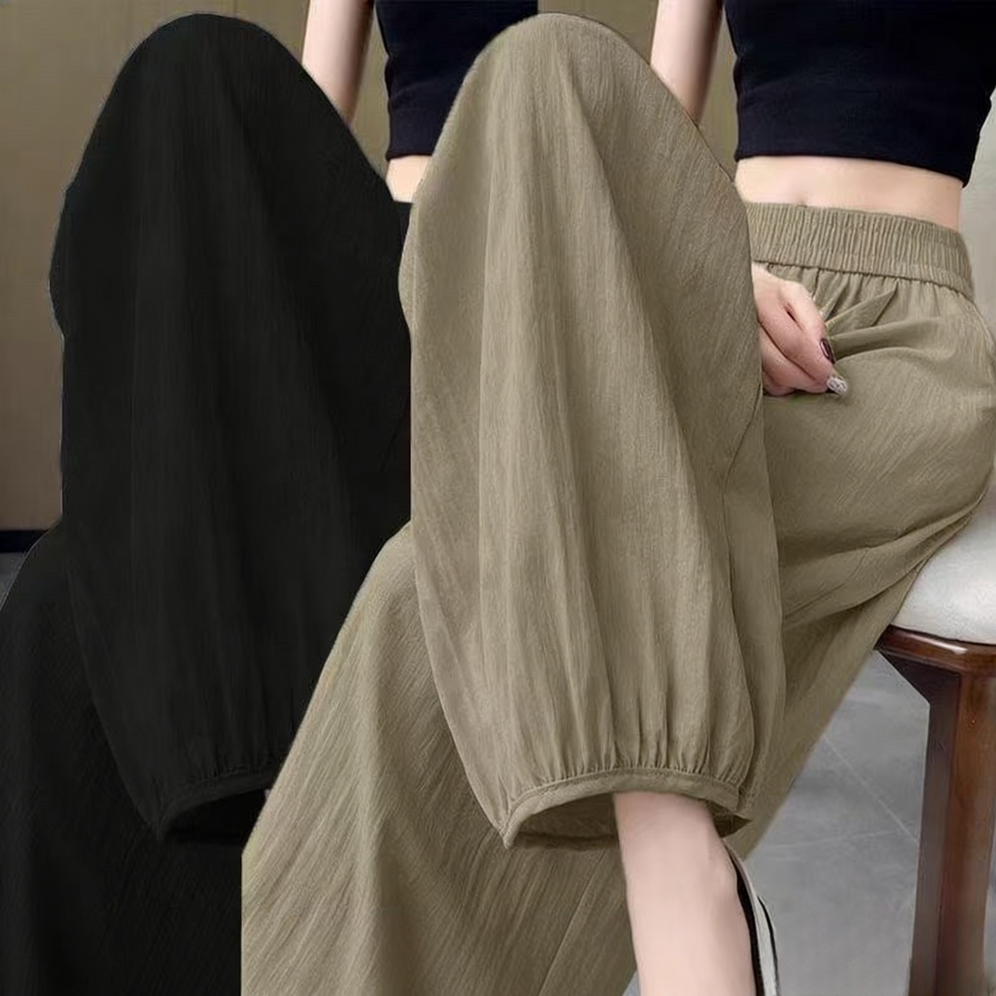 冰丝夏季薄款休闲防晒大码萝卜哈伦裤女宽松小个子九分灯笼裤速干图片