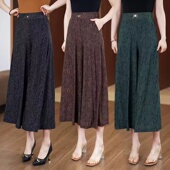 国风大脚裤 夏季 女高腰中老年印花大码 休闲阔腿裤 新款 阔腿妈妈裙裤