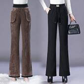 女秋冬新款 雪尼尔大码 宽松休闲长裤 加绒加厚微喇叭裤 外穿保暖棉裤