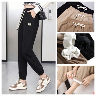 2024网红爆款加绒卫裤女宽松时尚加厚灯芯绒束脚运动裤休闲哈伦裤