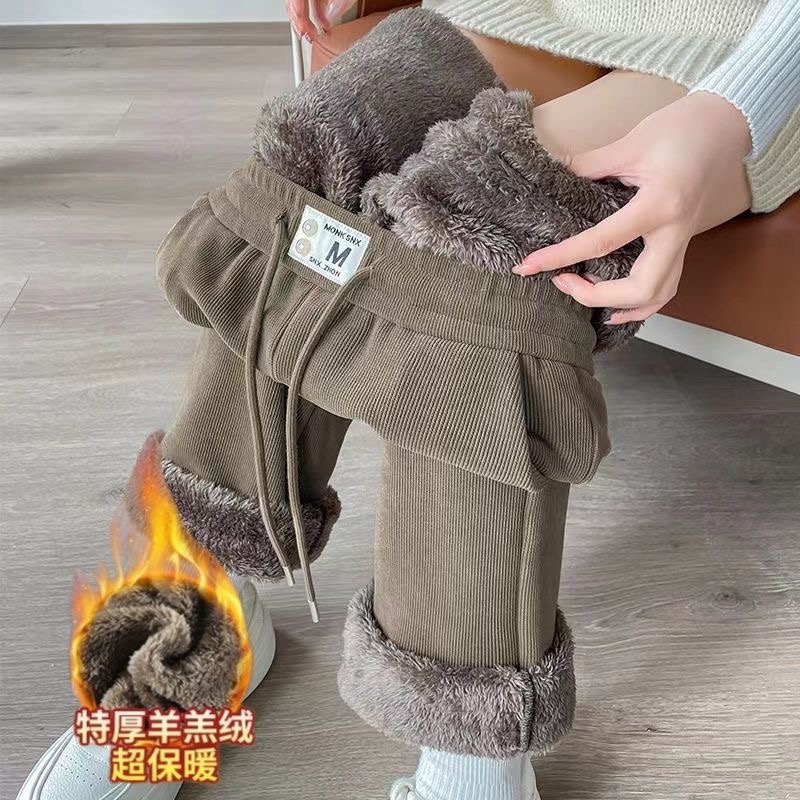 加绒加厚微喇裤垂感显瘦宽松