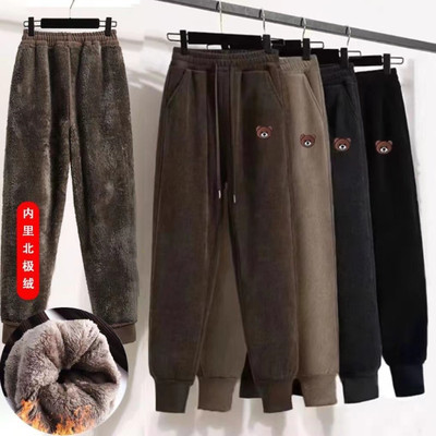 加绒加厚卫裤女宽松大码束脚