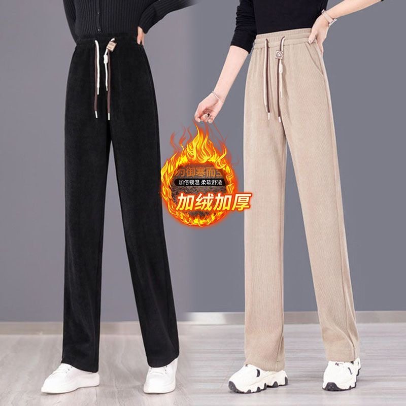 2024冬季新款加绒加厚窄版阔腿裤女垂坠感灯芯绒直筒裤小个子棉裤