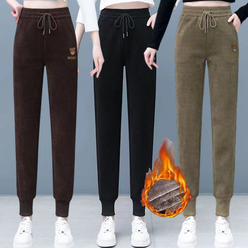 加绒加厚哈伦裤女2024秋冬爆款高腰韩版束脚运动休闲裤保暖棉裤潮