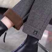 加绒加厚高腰显瘦百搭时尚 女秋冬新款 休闲裤 高档毛呢直筒裤