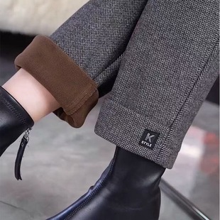 休闲裤 加绒加厚高腰显瘦百搭时尚 女秋冬新款 高档毛呢直筒裤