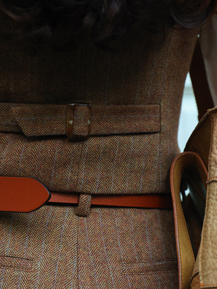 秋冬加厚套装毛呢长裤九份裤西裤两件套复古羊毛毛呢马甲坎肩西装