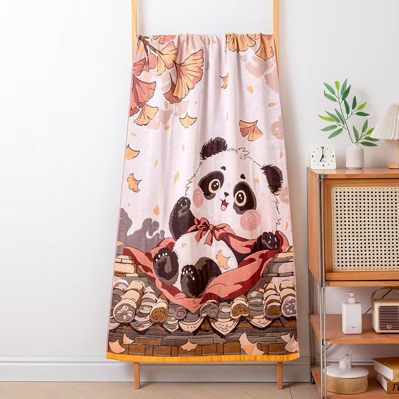 熊猫超人-浅咖色纱布浴巾80*160cm