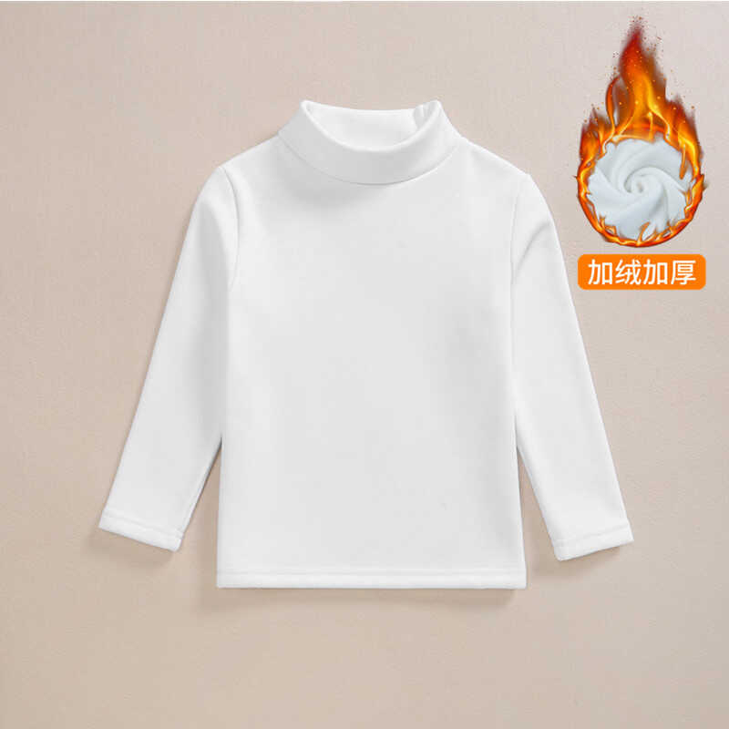 儿童半高领打底衫加绒纯棉白色t恤长袖春秋男 女童中领加厚保暖衣
