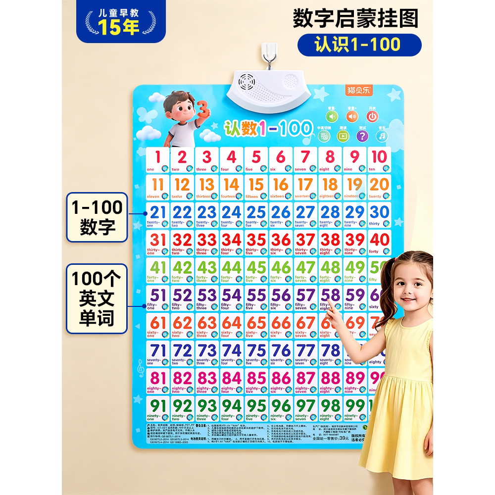 数学启蒙挂图1-100数字挂图墙贴图片