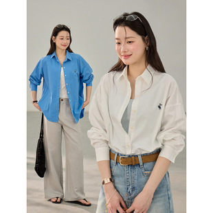 蓝白梦境 长袖 歌铭韩系通勤刺绣衬衫 新款 上衣AG072 女2026春季