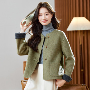 双面呢羊毛大衣女秋冬2025新款 羊毛呢外套ZH2635 小个子国风新中式
