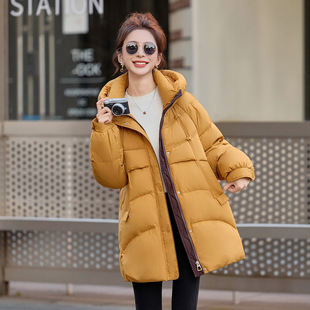 宽松慵懒风90绒羽绒服女中长款2025冬季加厚连帽面包服外套YU1010