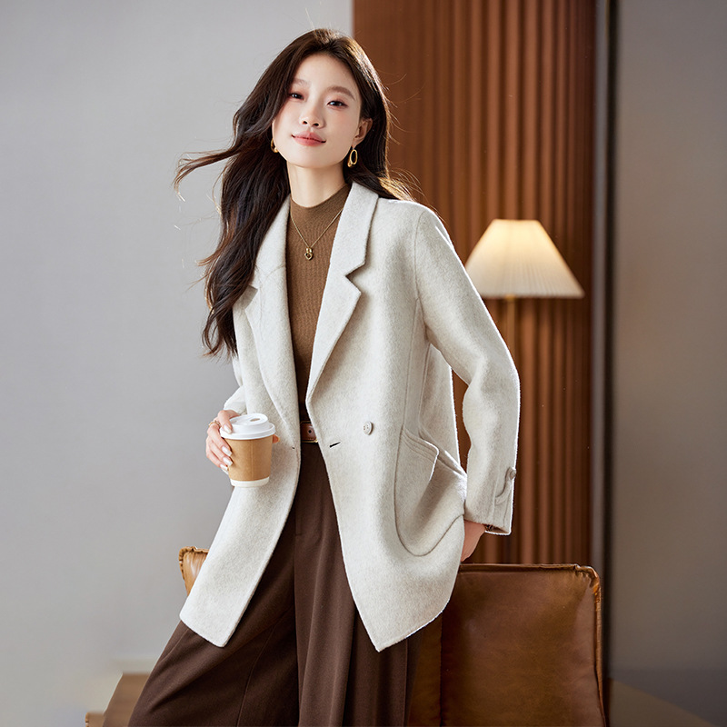2025冬季新款双面羊毛呢大衣中长款外套时尚女式毛呢外套 HE5122