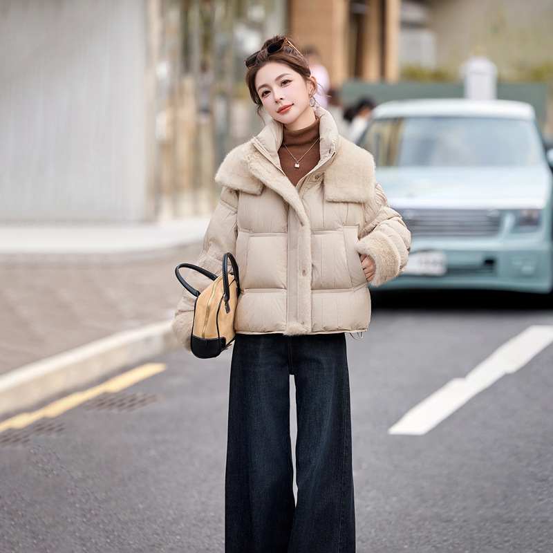 2025冬季新款时尚百搭毛毛翻领拉链长袖纯色羽绒服外套WN1080