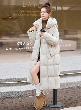 女式羽绒服新款加长款过膝时尚洋气白鸭绒加厚时尚保暖外套HR211