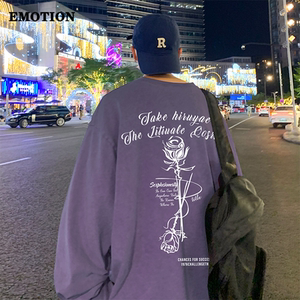 EMOTION水洗做旧纯棉长袖男春秋美式复古潮牌高街重磅情侣上衣服