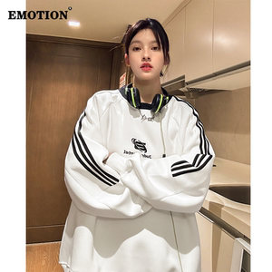 EMOTION春秋季美式复古运动情侣装圆领长袖潮流男女插肩潮牌卫衣