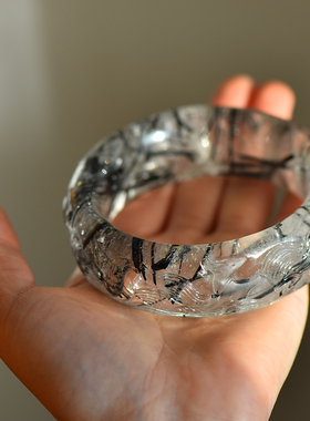 黑发晶水晶九尾狐手镯女款圈宽版