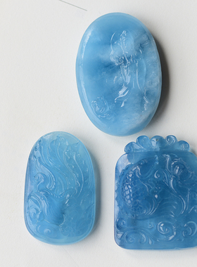 雕刻原创设计风吊坠挂件海蓝宝