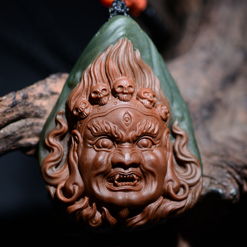 阿拉善玛瑙吊坠 大黑天佛头佛像 护法神灵 适合收藏块玛瑙