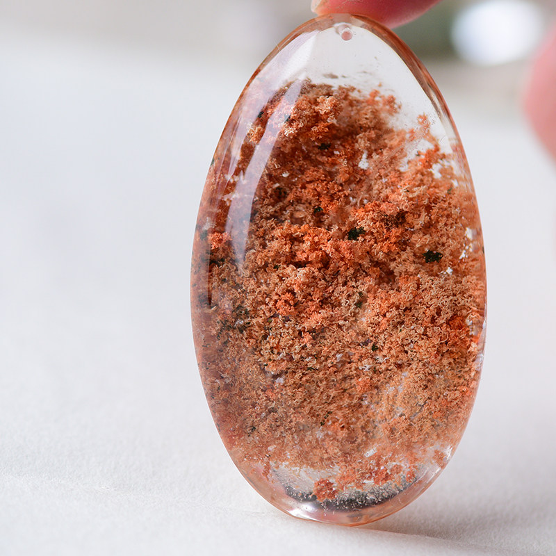 彩幽灵天然水晶 男女款毛衣链吊坠流行饰品 红幽灵水底世界景色