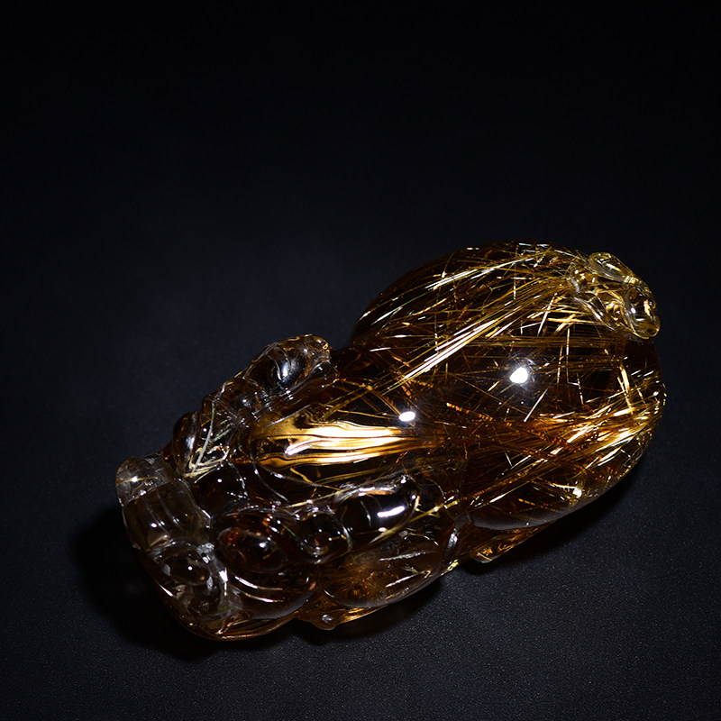 钛晶貔貅 天然水晶金发晶系列雕刻件吊坠挂饰流行饰品 貔貅手把件