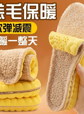 羊羔绒保暖鞋垫男女吸汗防臭加绒加厚防寒毛绒软底舒适羊毛棉冬季