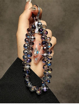 DOB水晶手机挂绳百搭手工串珠短链子高级感手机壳挂饰女款DIY挂链