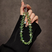 DOB 挂链 葡萄绿水晶手机挂绳手腕链子轻奢百搭手工串珠水钻饰品挂件高级感挂坠手机壳挂饰手提防丢吊绳女款