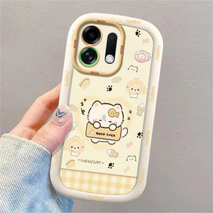 鱼小猫适用oppoK13turbopro手机壳 ins风软壳带支架潮 PLE110可爱软胶卡通保护套全包精孔补妆镜防摔潮牌女款