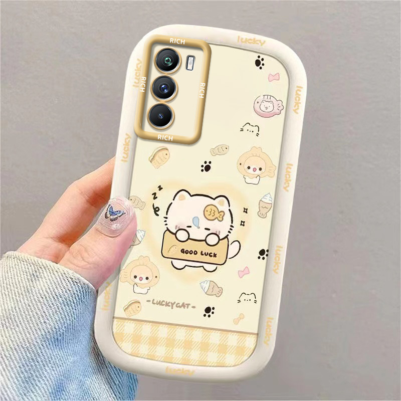 鱼小猫适用iqooNeo5s手机壳V2154A软壳软胶保护套防摔ins风卡通全包边潮牌全包挂绳可爱女款精孔带支架补妆镜
