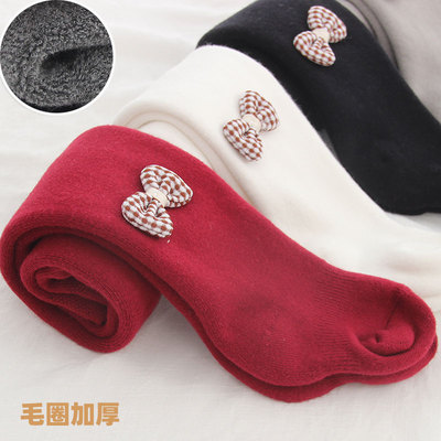 女童连裤袜秋冬季加厚毛圈儿童棉质连脚打底裤新生婴儿宝宝打底袜