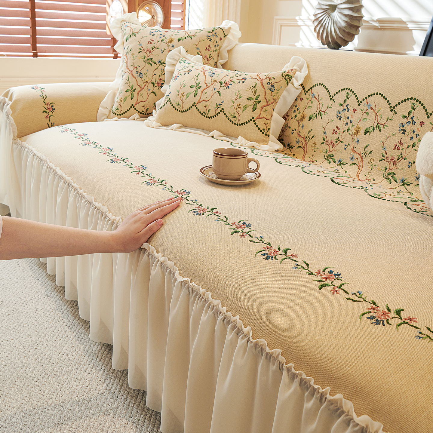 防猫抓法式奶油风沙发盖布四季