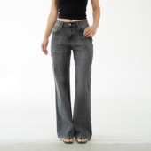 Ravehouse梨形显瘦显腿长四面弹颗粒感洗水黑灰牛仔裤 长裤