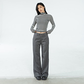 Ravehouse欧美简约辣妹梨形显腿长显瘦通勤休闲条纹西裤 长裤