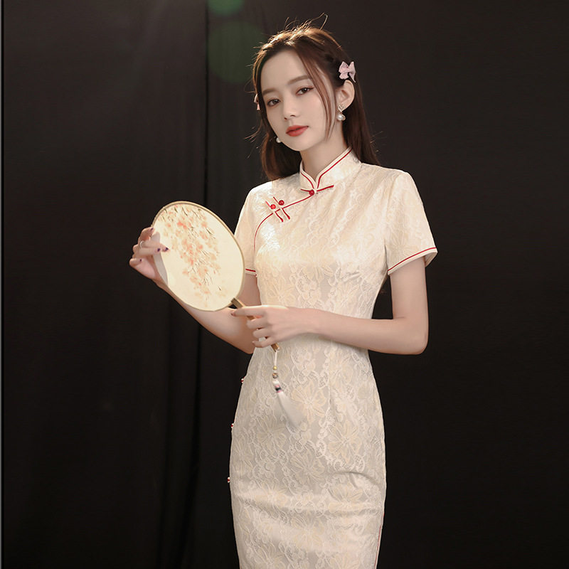 蚀骨旗袍蕾丝少女年轻款长款连衣裙气质优雅复古中国风改良版夏季