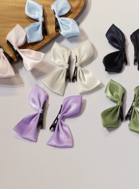 质感好~赵露思同款黑色蝴蝶结发夹jisoo双耳侧边兔耳朵对夹头饰女