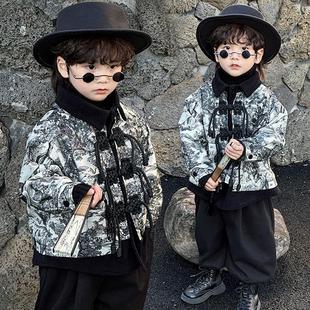 加绒加厚国风棉衣小童男宝洋气套装 外套秋冬季 男童新中式 儿童唐装