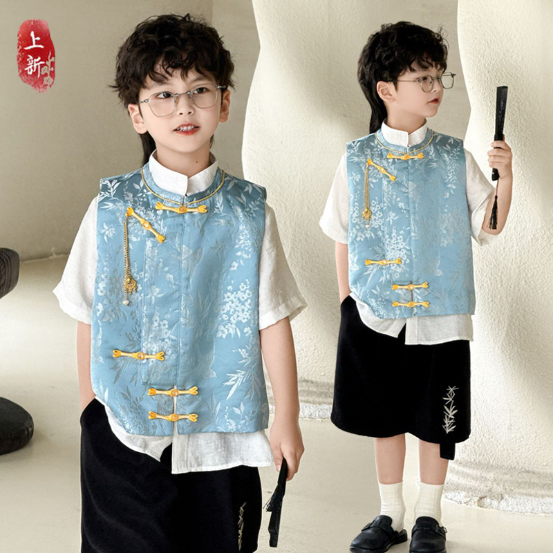 儿童唐装男童新中式套装夏季高端