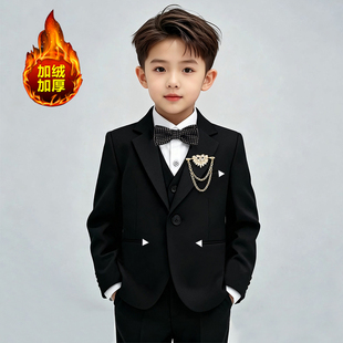 花童礼服男童西装套装秋冬加绒帅气儿童小主持人服装男孩演出西服