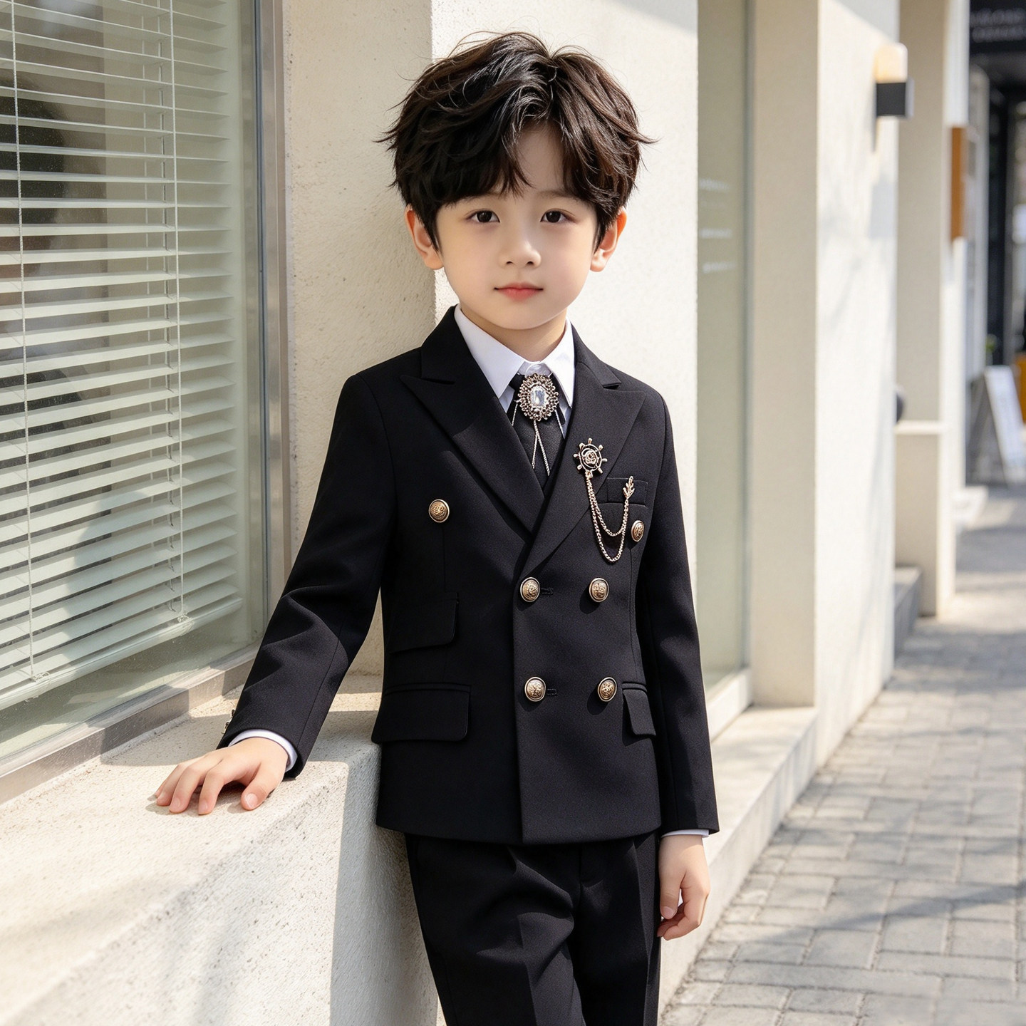 花童男童西装套装黑色英伦风礼服