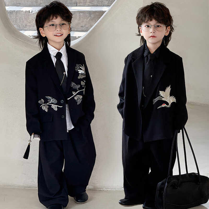 痞帅男童西装套装春秋儿童休闲西服时髦男孩t台走秀礼服演出潮服