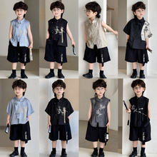 夏季唐装男童新中式套装儿童汉服复古国风短袖衬衫小男孩演出服潮